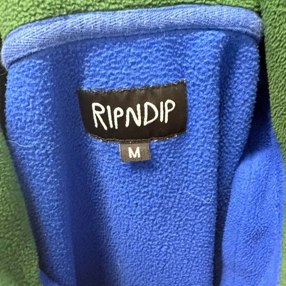 Ripndip Mens Blue Green Colorblock Cat Quarter Zip Fleece Pullover Medium Skate